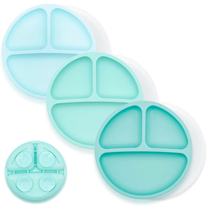 WeeSprout Suction Plates with Lids for Babies & Toddlers - 100% Silicone, Dinnerware Stays Put, Divided Design for Picky Eaters, Microwave & Dishwasher Friendly, 3 Pack