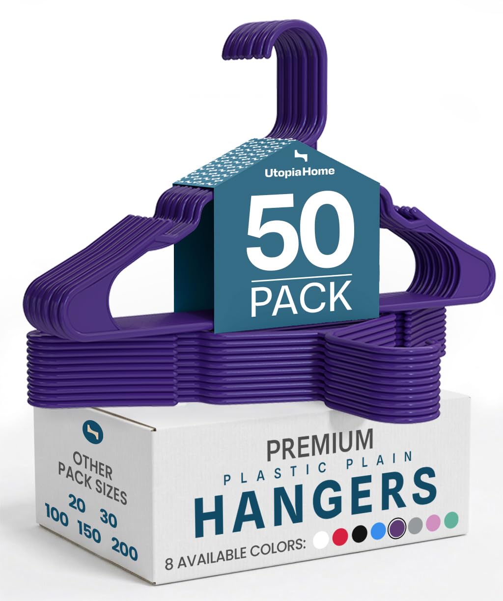 Utopia Home - Plastic Hangers 50 Pack - Space Saving Clothes Hanger - Durable and Strong Closet Organizers and Storage Makes It Ideal Stocking Stuffers or Apartment or Dorm Room Essentials (White)