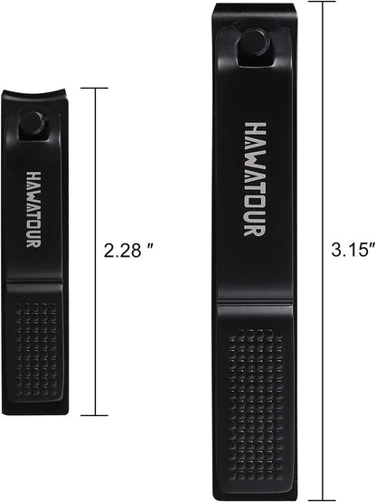 HAWATOUR Nail Clippers Set, Ultra Sharp Sturdy Fingernail and Toenail Clipper Cutters with Visibly Tin Case, Black