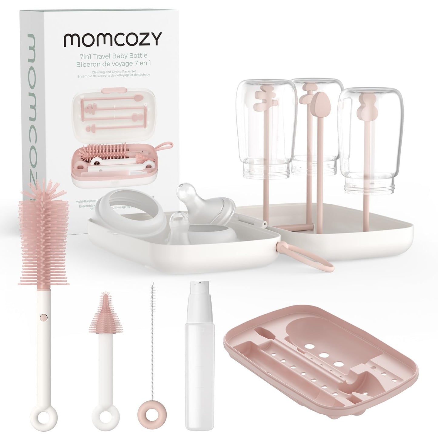Momcozy Bottle Brush Kit with Push-Press Foam Design - Newborn Essentials Gift, Portable Cleaning Tool for Home & Travel, Baby Bottle Cleaner Brush for Breast Pumps & Nipples, Green