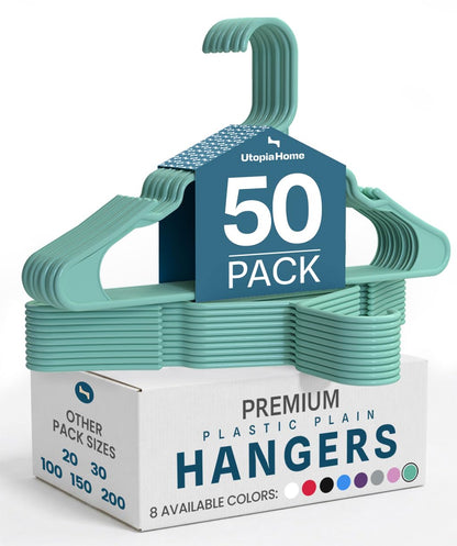 Utopia Home - Plastic Hangers 50 Pack - Space Saving Clothes Hanger - Durable and Strong Closet Organizers and Storage Makes It Ideal Stocking Stuffers or Apartment or Dorm Room Essentials (White)