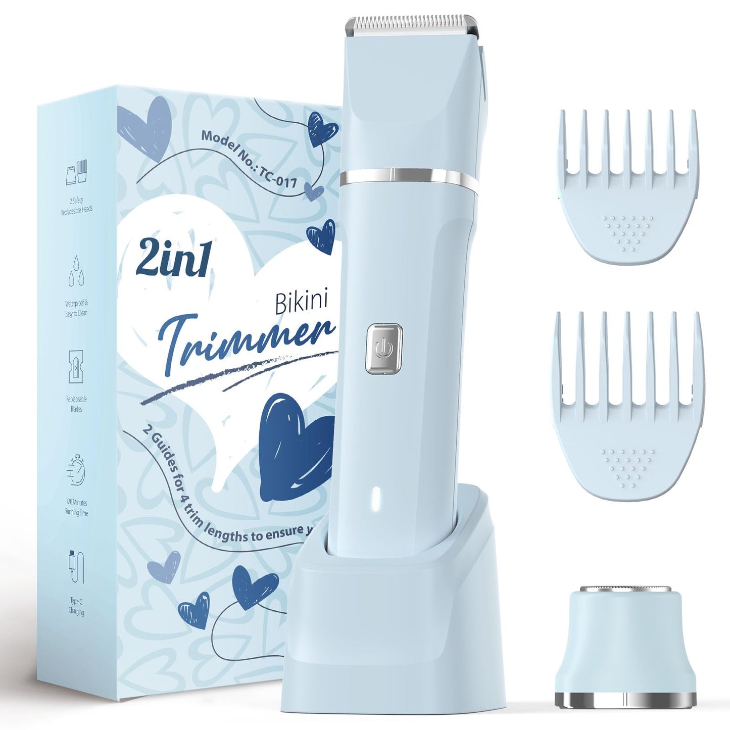 Risina Bikini Trimmer for Women - Painless Electric Razors for Silk Skin,Cordless Body Shaver with Ceramic Blade, Replaceable Lady Razor, IPX7 Waterproof & Easy Cleaning, Birthday Gifts for Women