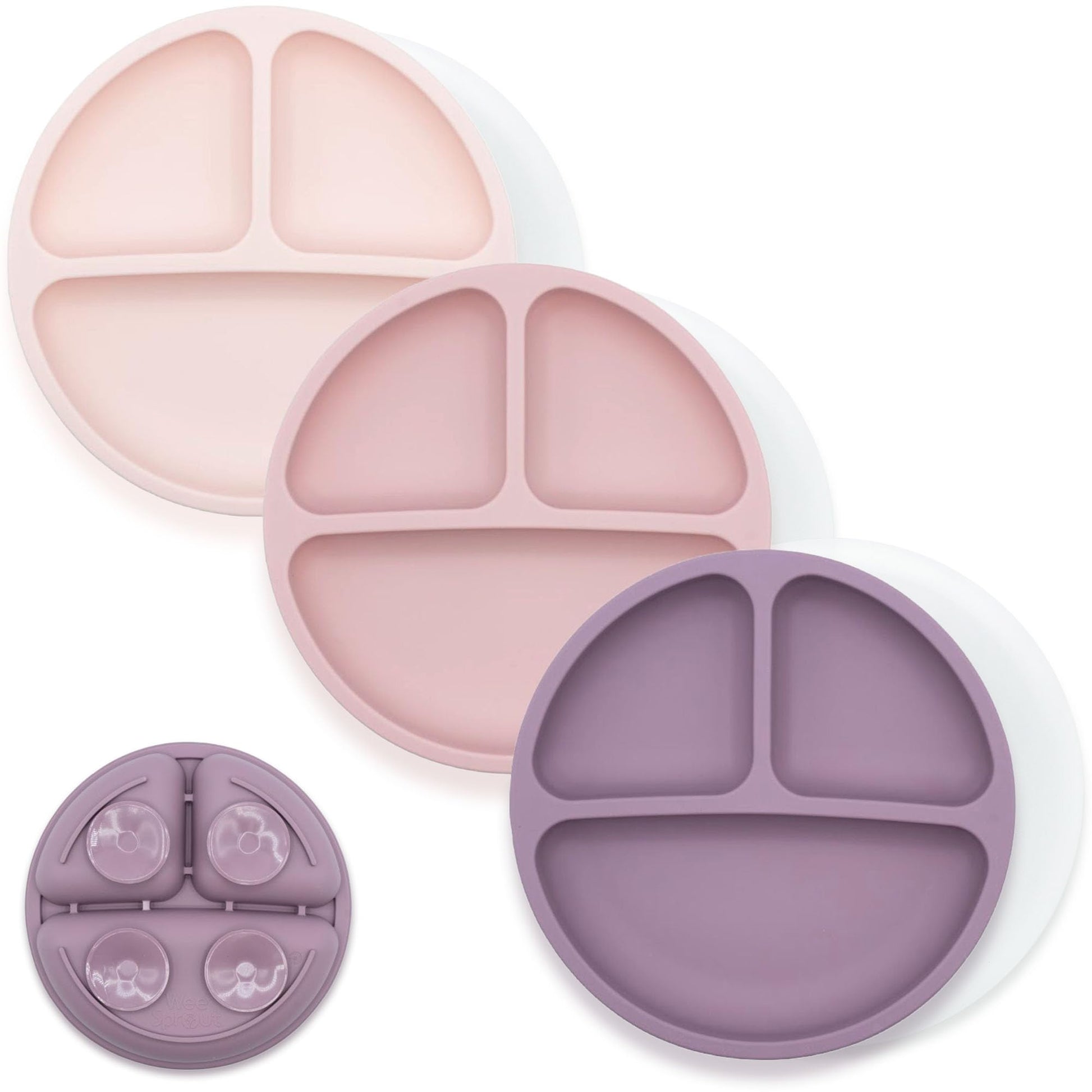 WeeSprout Suction Plates with Lids for Babies & Toddlers - 100% Silicone, Dinnerware Stays Put, Divided Design for Picky Eaters, Microwave & Dishwasher Friendly, 3 Pack
