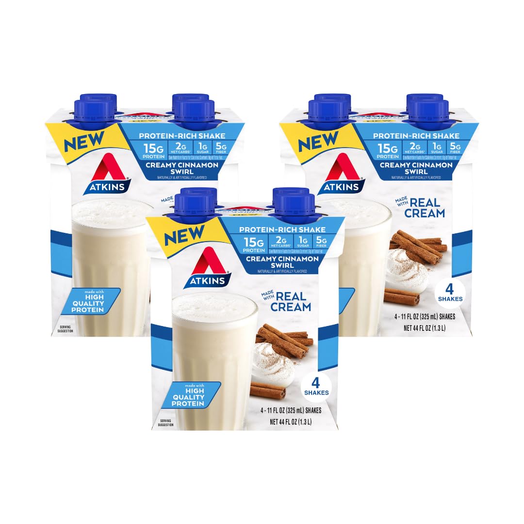 Atkins Milk Chocolate Delight High Protein Shake, 15g Protein, 2g Net Carb, 1g Sugar, Keto Friendly, Chocolate Flavored Protein Shakes, 12 Count
