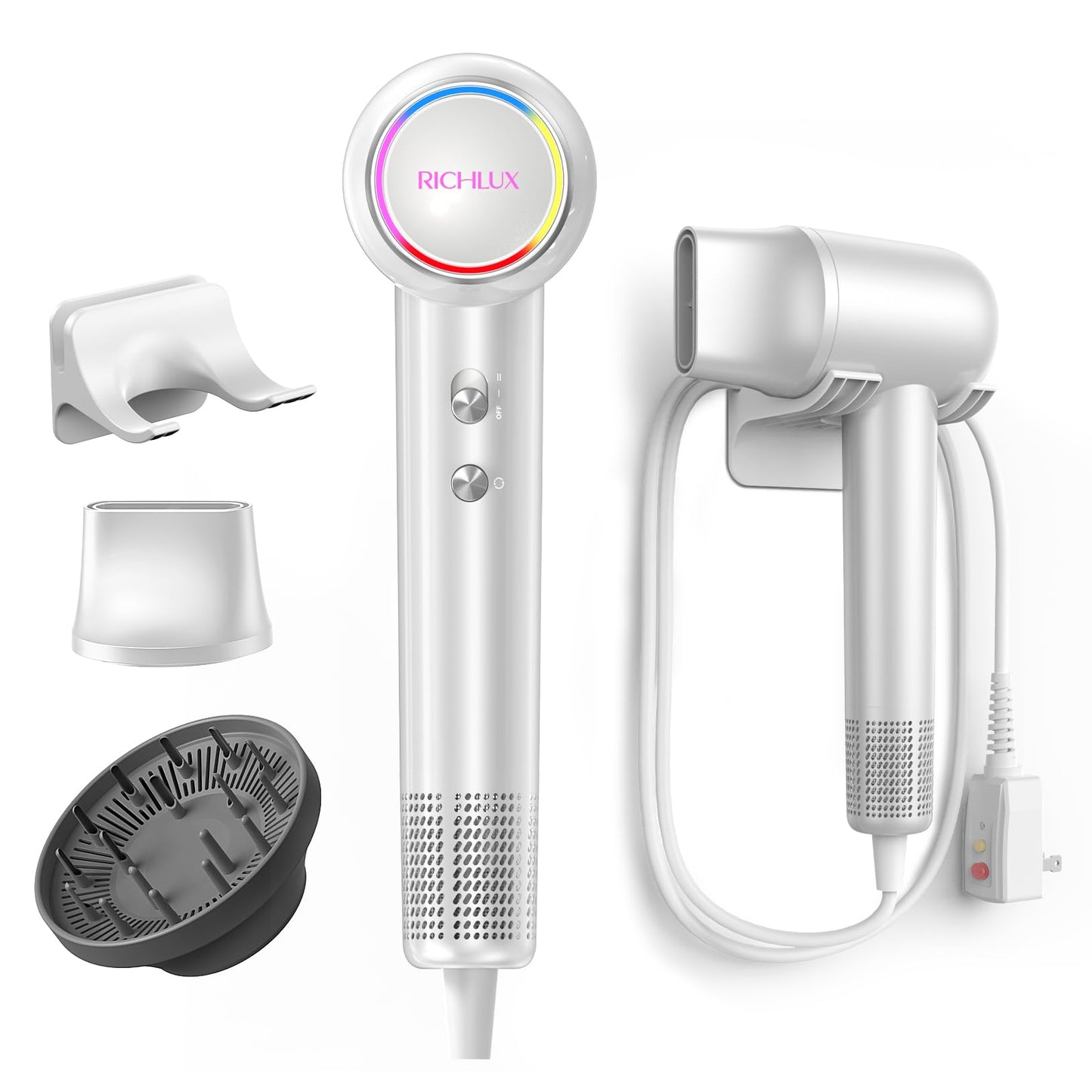 Ionic Hair Dryer 160000 RPM Professional Portable Lightweight High-Speed Blow Dryer with 500 Million Negative Ions, Fast-Drying Quiet Compact Hair Dryer with Diffuser Holder Wall Mounted for Travel