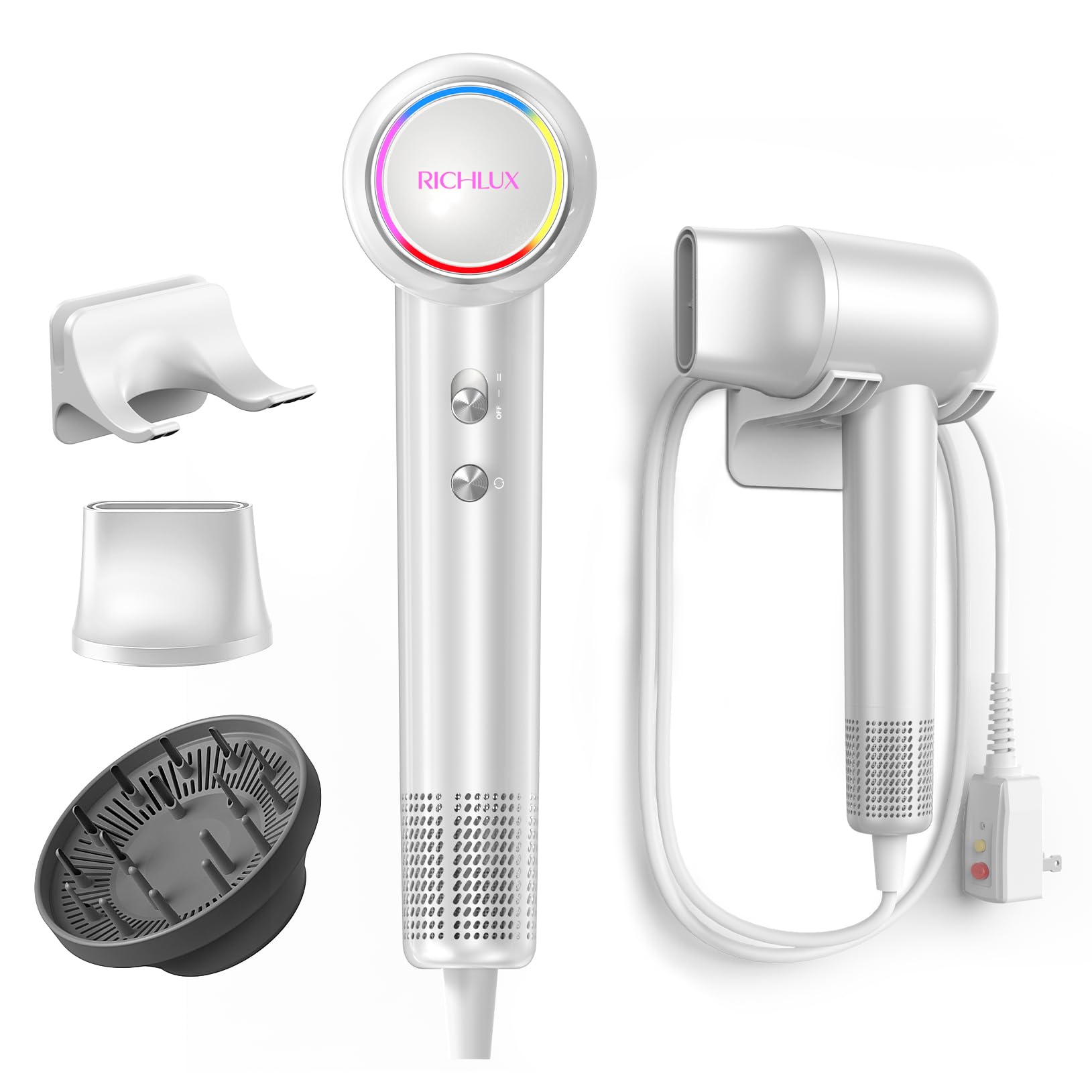 Ionic Hair Dryer 160000 RPM Professional Portable Lightweight High-Speed Blow Dryer with 500 Million Negative Ions, Fast-Drying Quiet Compact Hair Dryer with Diffuser Holder Wall Mounted for Travel