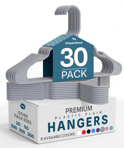 Utopia Home - Plastic Hangers 50 Pack - Space Saving Clothes Hanger - Durable and Strong Closet Organizers and Storage Makes It Ideal Stocking Stuffers or Apartment or Dorm Room Essentials (White)