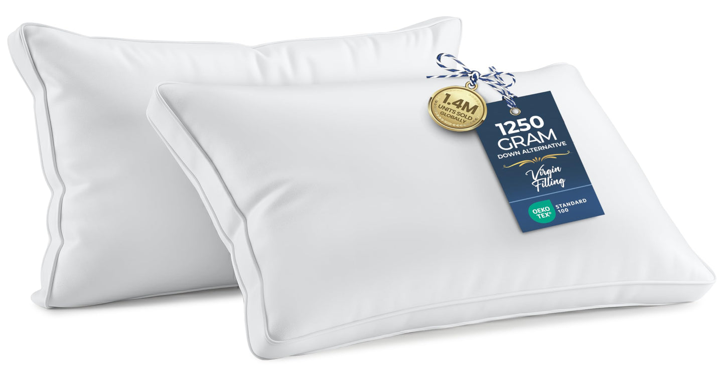 Utopia Bedding Down Alternative Bed Pillows for Sleeping Queen Size (White), Set of 2, Soft & Fluffy Pillow with Cooling, Hotel Quality, Gusseted Pillow for Back, Stomach or Side Sleepers