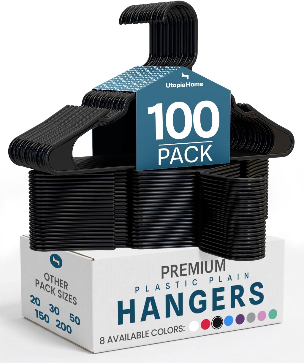 Utopia Home - Plastic Hangers 50 Pack - Space Saving Clothes Hanger - Durable and Strong Closet Organizers and Storage Makes It Ideal Stocking Stuffers or Apartment or Dorm Room Essentials (White)