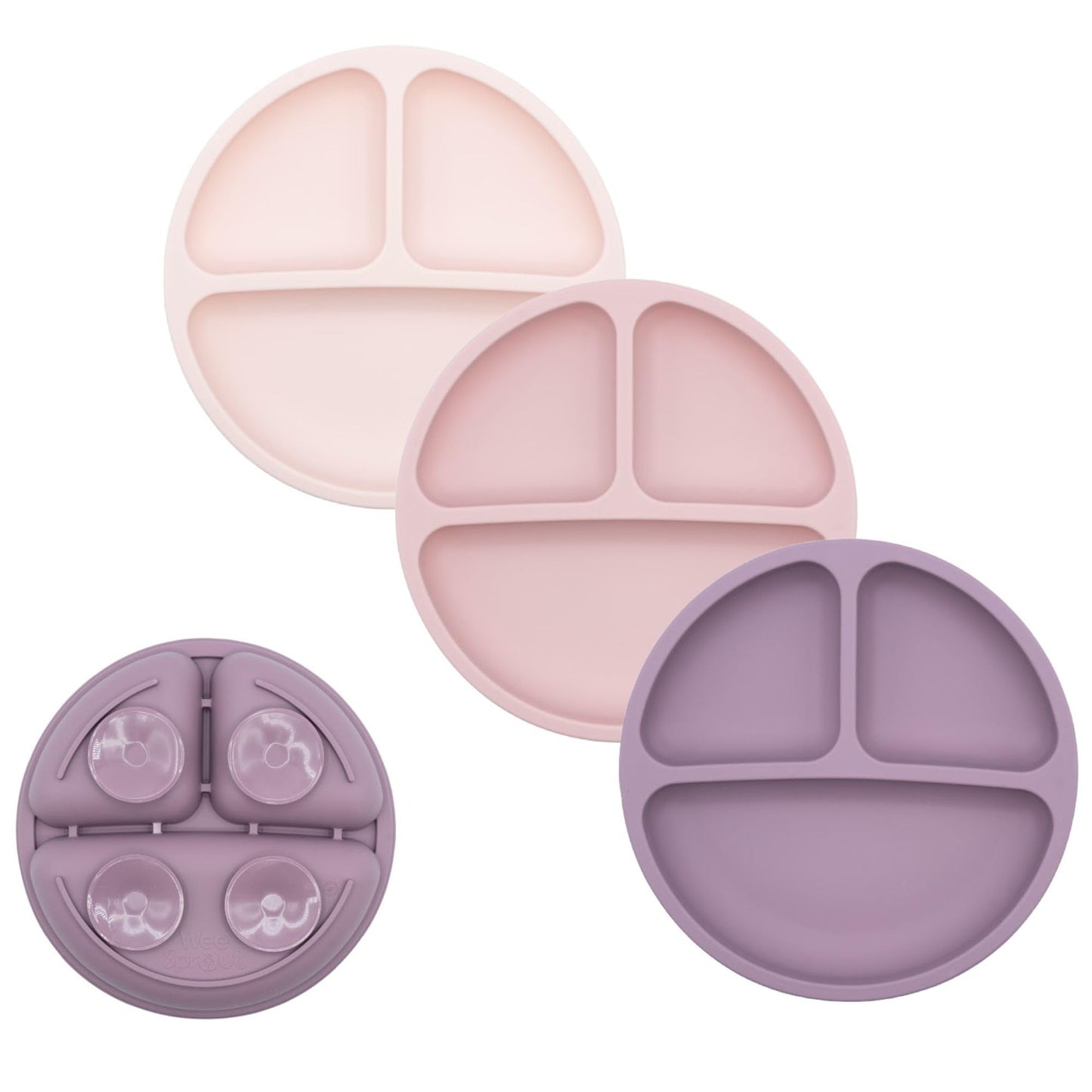 WeeSprout Suction Plates with Lids for Babies & Toddlers - 100% Silicone, Dinnerware Stays Put, Divided Design for Picky Eaters, Microwave & Dishwasher Friendly, 3 Pack