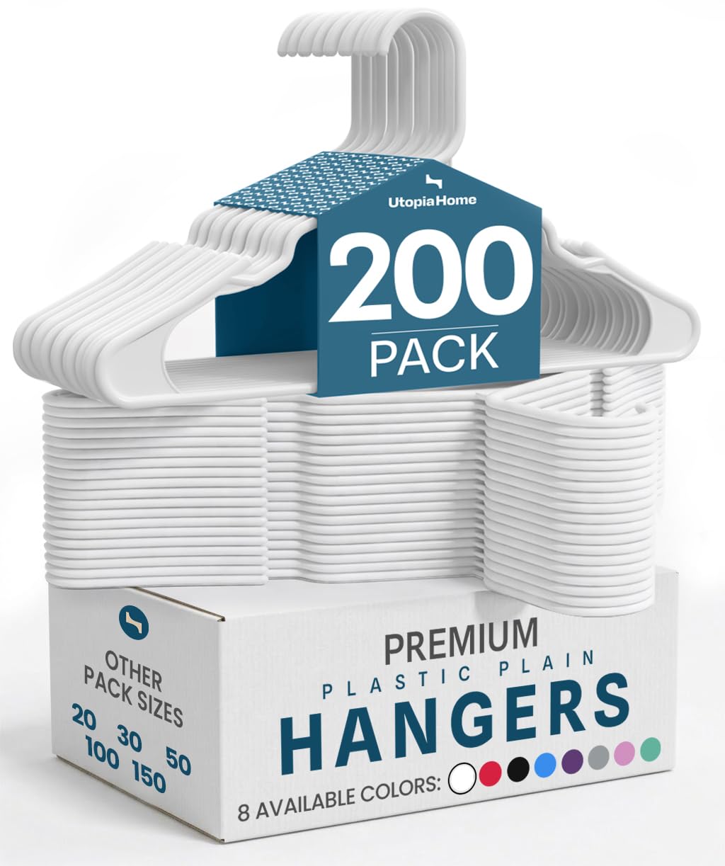 Utopia Home - Plastic Hangers 50 Pack - Space Saving Clothes Hanger - Durable and Strong Closet Organizers and Storage Makes It Ideal Stocking Stuffers or Apartment or Dorm Room Essentials (White)