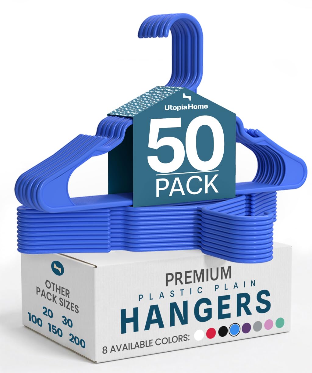 Utopia Home - Plastic Hangers 50 Pack - Space Saving Clothes Hanger - Durable and Strong Closet Organizers and Storage Makes It Ideal Stocking Stuffers or Apartment or Dorm Room Essentials (White)