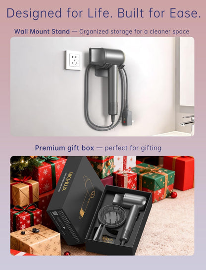 Ionic Hair Dryer 160000 RPM Professional Portable Lightweight High-Speed Blow Dryer with 500 Million Negative Ions, Fast-Drying Quiet Compact Hair Dryer with Diffuser Holder Wall Mounted for Travel