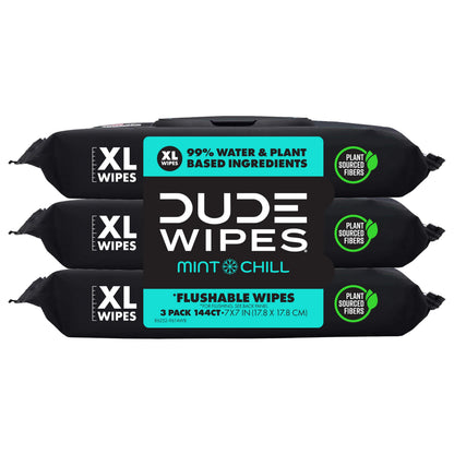 DUDE Wipes Unscented Flushable Wipes - Extra-Large Adult Wet Wipes for Sensitive Skin - 6 Pack (288 Count) - Infused with Vitamin E and Aloe - Septic and Sewer Safe