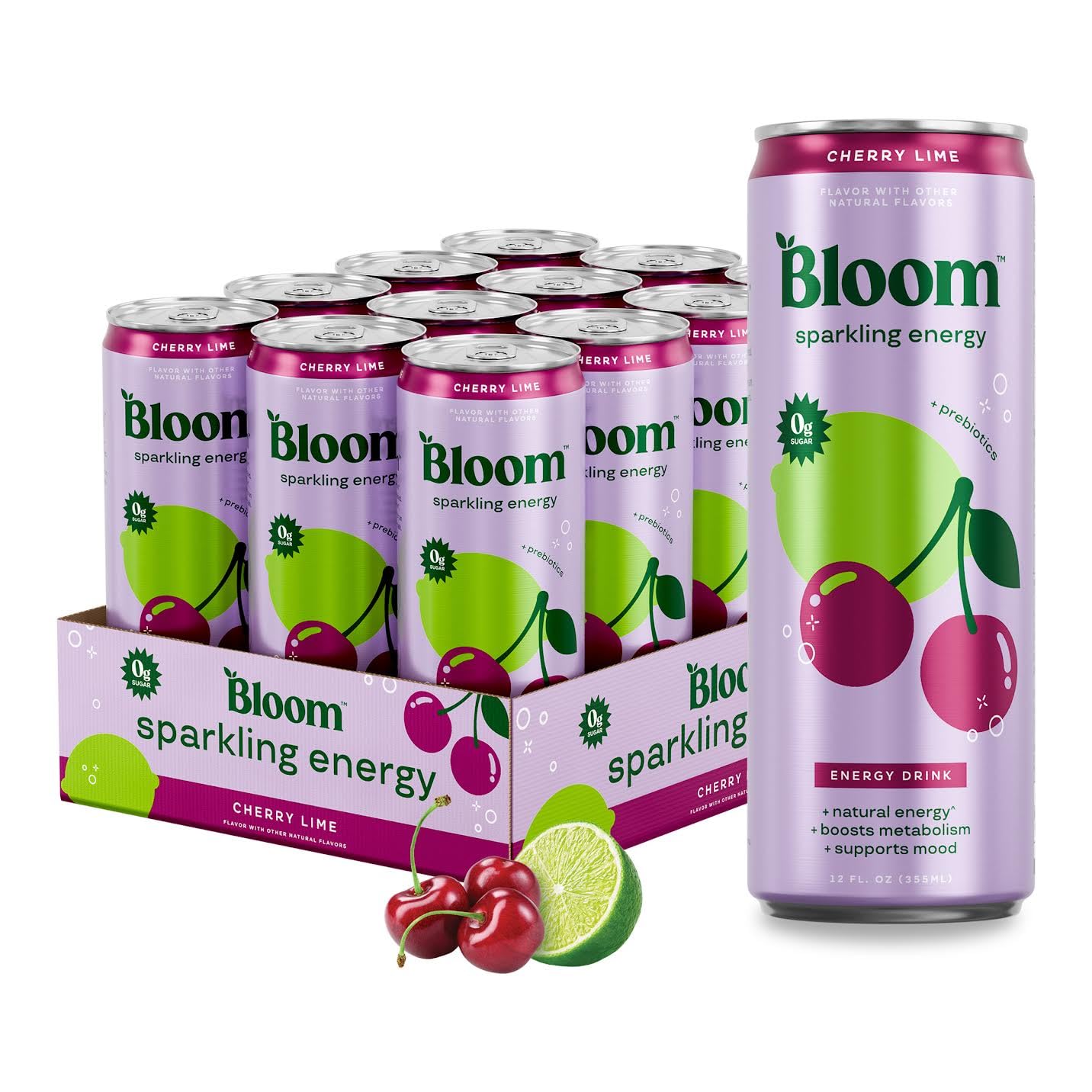 Bloom Nutrition Sparkling Energy Drink - Variety Pack - Natural Caffeine, Zero Sugar, 180mg Caffeine - Antioxidant-Rich with Green Coffee Bean, Green Tea Extract, Prebiotics - 12oz 12 Pack