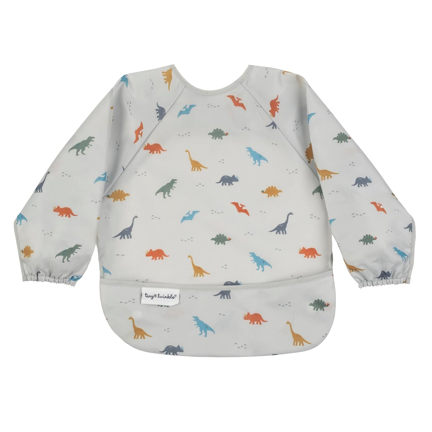 Tiny Twinkle Long Sleeve Bib for Babies & Toddlers | Waterproof Smock Bib for Eating | Machine Washable & Mess-Proof Feeding Essentials | Newborn Shower Gift (Dinosaur, 6–24M)
