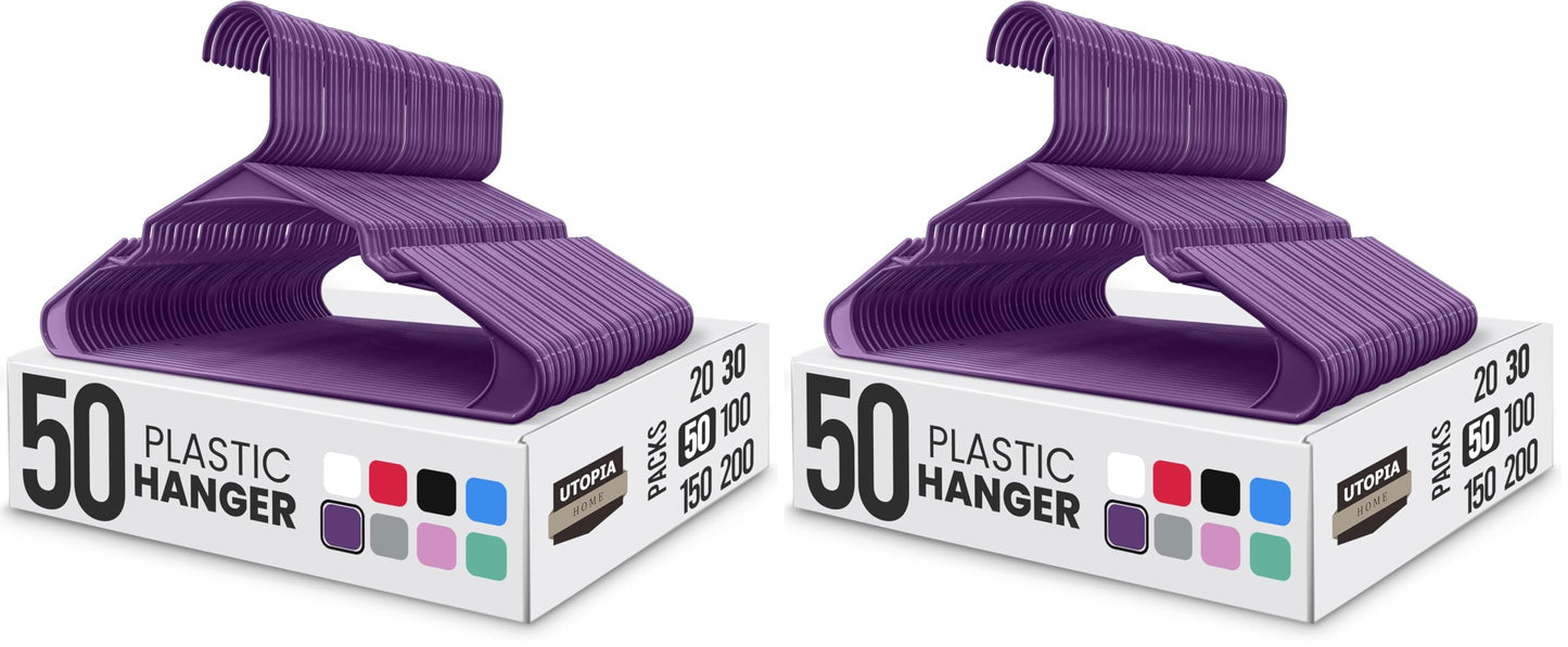 Utopia Home - Plastic Hangers 50 Pack - Space Saving Clothes Hanger - Durable and Strong Closet Organizers and Storage Makes It Ideal Stocking Stuffers or Apartment or Dorm Room Essentials (White)