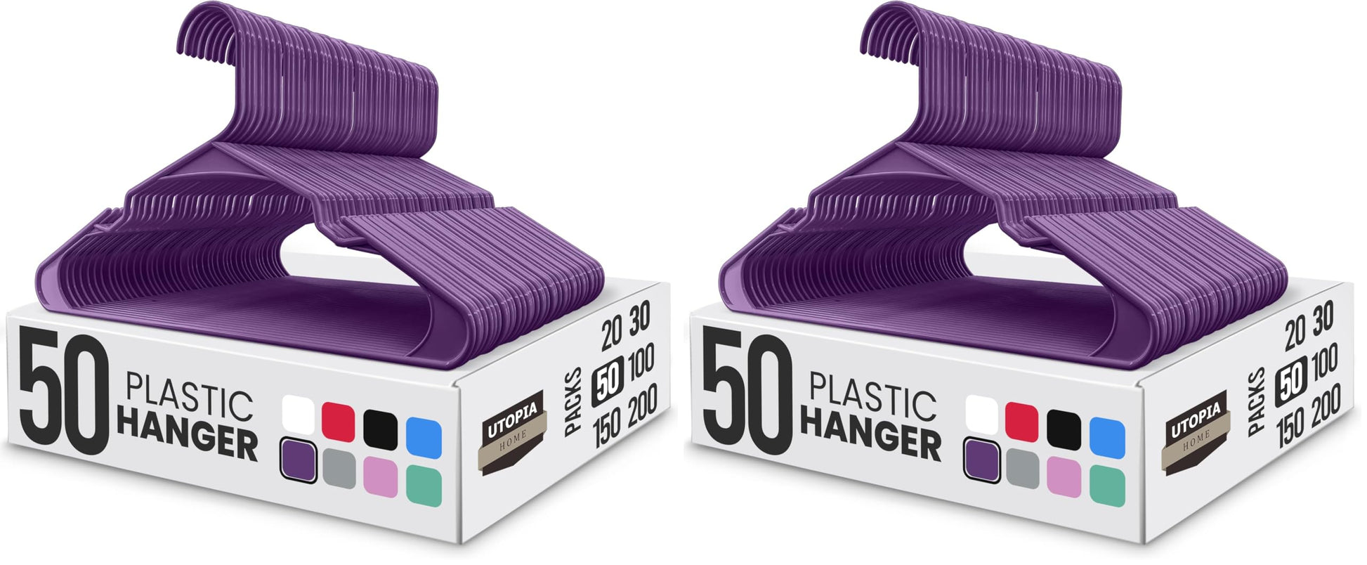 Utopia Home - Plastic Hangers 50 Pack - Space Saving Clothes Hanger - Durable and Strong Closet Organizers and Storage Makes It Ideal Stocking Stuffers or Apartment or Dorm Room Essentials (White)