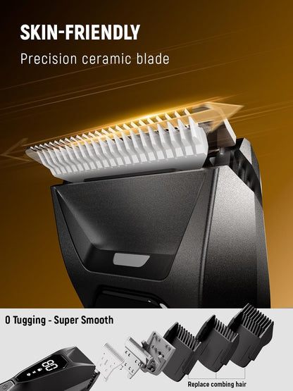 Body Hair Trimmer for Men: Wireless Charging Pubic Hair Trimmer with 90Min - Wet or Dry Body Groomer, 4000K LED, Ceramic Blade for Face Legs Groin