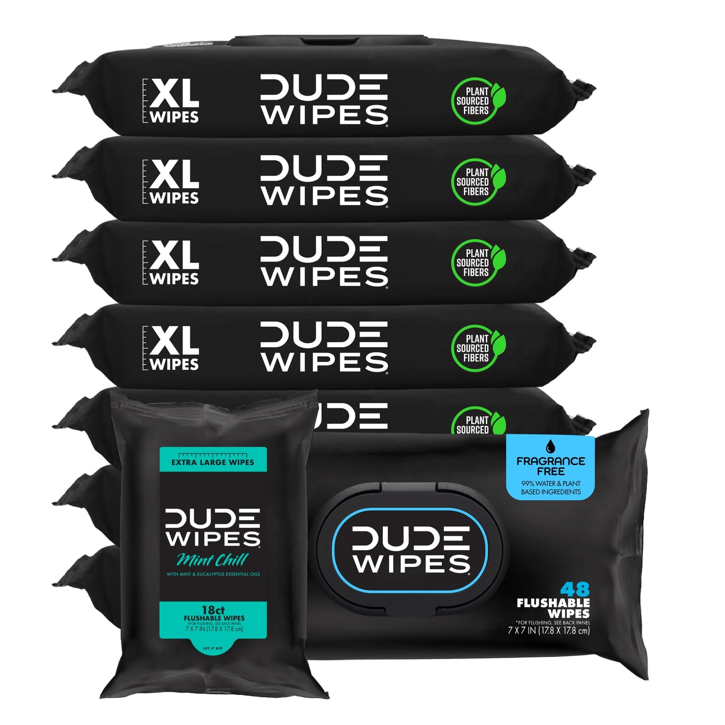 DUDE Wipes Unscented Flushable Wipes - Extra-Large Adult Wet Wipes for Sensitive Skin - 6 Pack (288 Count) - Infused with Vitamin E and Aloe - Septic and Sewer Safe