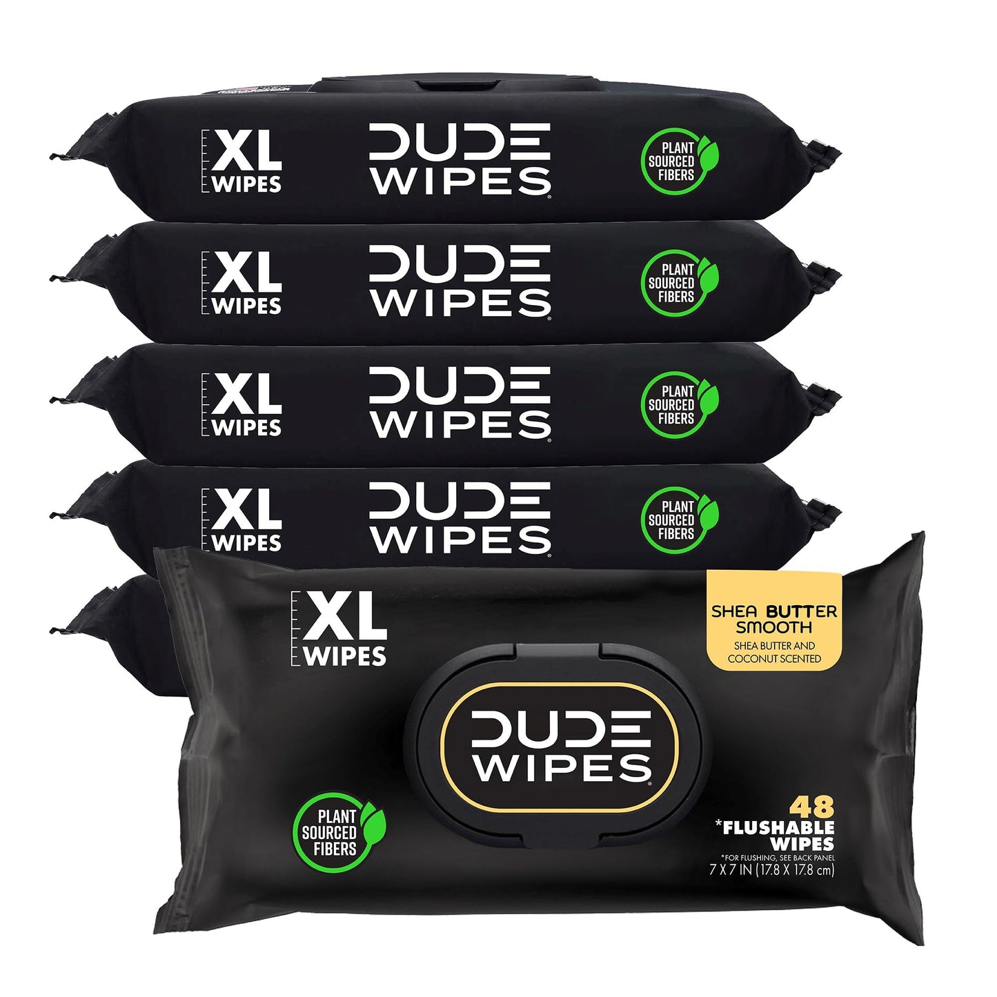 DUDE Wipes Unscented Flushable Wipes - Extra-Large Adult Wet Wipes for Sensitive Skin - 6 Pack (288 Count) - Infused with Vitamin E and Aloe - Septic and Sewer Safe