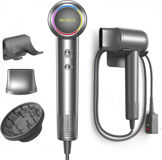 Ionic Hair Dryer 160000 RPM Professional Portable Lightweight High-Speed Blow Dryer with 500 Million Negative Ions, Fast-Drying Quiet Compact Hair Dryer with Diffuser Holder Wall Mounted for Travel