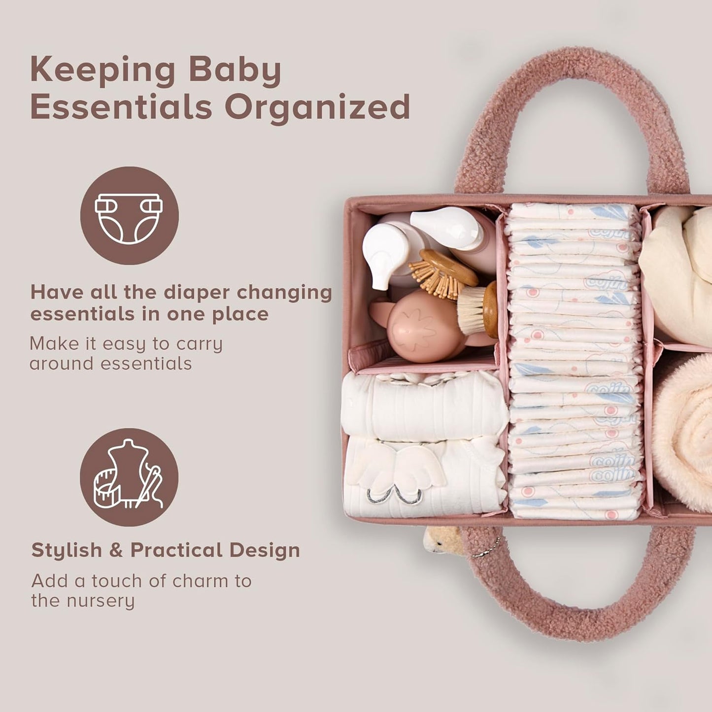 PeraBella Baby Diaper Caddy Organizer with Handle, Boy & Girl Shower Gift Basket, Portable Diaper Storage Basket Bin for Wipes, Newborn Baby Essentials Registry Search Must Haves, Car Caddy Organizer