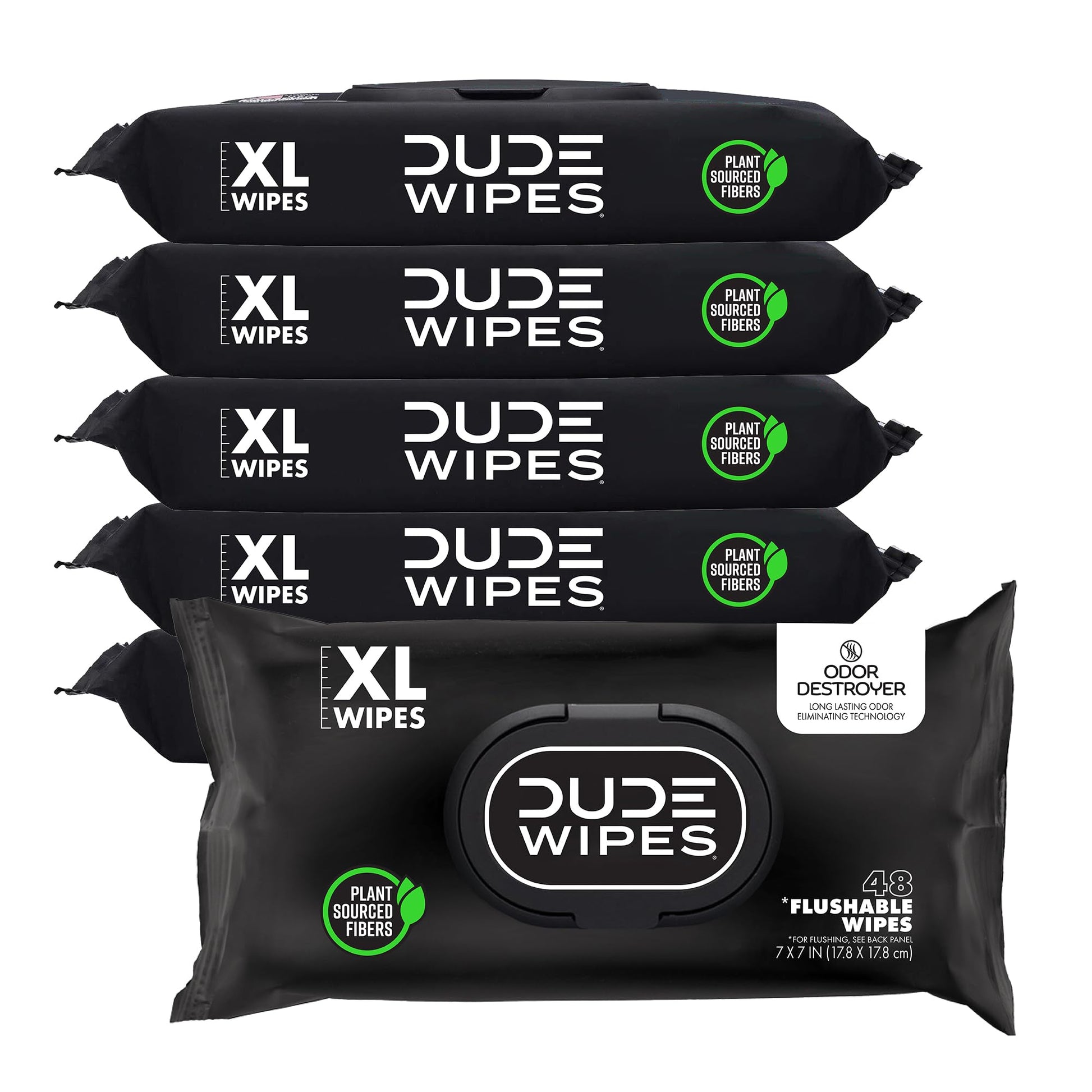 DUDE Wipes Unscented Flushable Wipes - Extra-Large Adult Wet Wipes for Sensitive Skin - 6 Pack (288 Count) - Infused with Vitamin E and Aloe - Septic and Sewer Safe