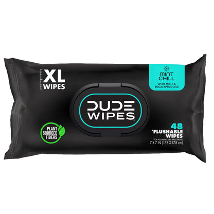 DUDE Wipes Unscented Flushable Wipes - Extra-Large Adult Wet Wipes for Sensitive Skin - 6 Pack (288 Count) - Infused with Vitamin E and Aloe - Septic and Sewer Safe