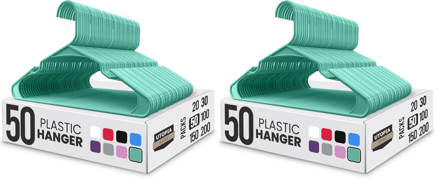 Utopia Home - Plastic Hangers 50 Pack - Space Saving Clothes Hanger - Durable and Strong Closet Organizers and Storage Makes It Ideal Stocking Stuffers or Apartment or Dorm Room Essentials (White)