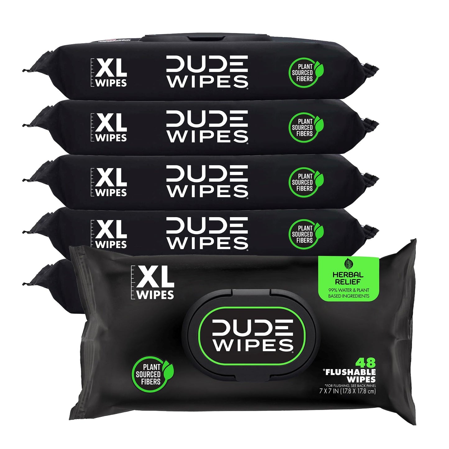 DUDE Wipes Unscented Flushable Wipes - Extra-Large Adult Wet Wipes for Sensitive Skin - 6 Pack (288 Count) - Infused with Vitamin E and Aloe - Septic and Sewer Safe