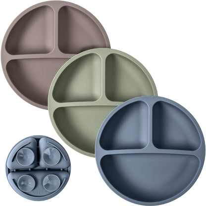 WeeSprout Suction Plates with Lids for Babies & Toddlers - 100% Silicone, Dinnerware Stays Put, Divided Design for Picky Eaters, Microwave & Dishwasher Friendly, 3 Pack