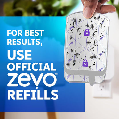 Zevo Flying Insect Trap & 3 Refill Cartridges - Plug in Fly Trap & Indoor Bug Catcher for Gnats, House & Fruit Flies - Blue & UV Light Technology, Mess-Free Alternative to Bug Zapper
