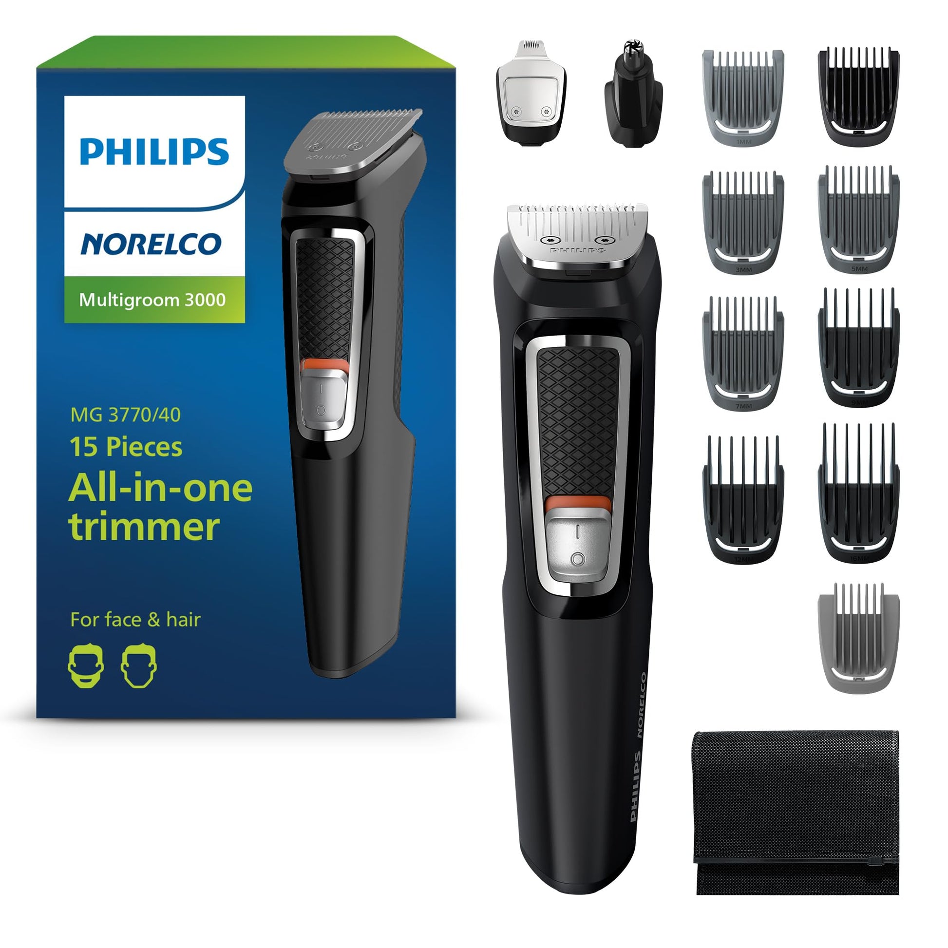 Philips Norelco All-in-One 3000 Series 13 in 1 Trimmer, Beard Styler & Men's Hair Clipper, 9 Length Settings & Self-Sharpening Skin-Friendly Blades, MG3919/50