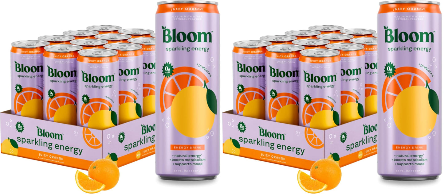 Bloom Nutrition Sparkling Energy Drink - Variety Pack - Natural Caffeine, Zero Sugar, 180mg Caffeine - Antioxidant-Rich with Green Coffee Bean, Green Tea Extract, Prebiotics - 12oz 12 Pack