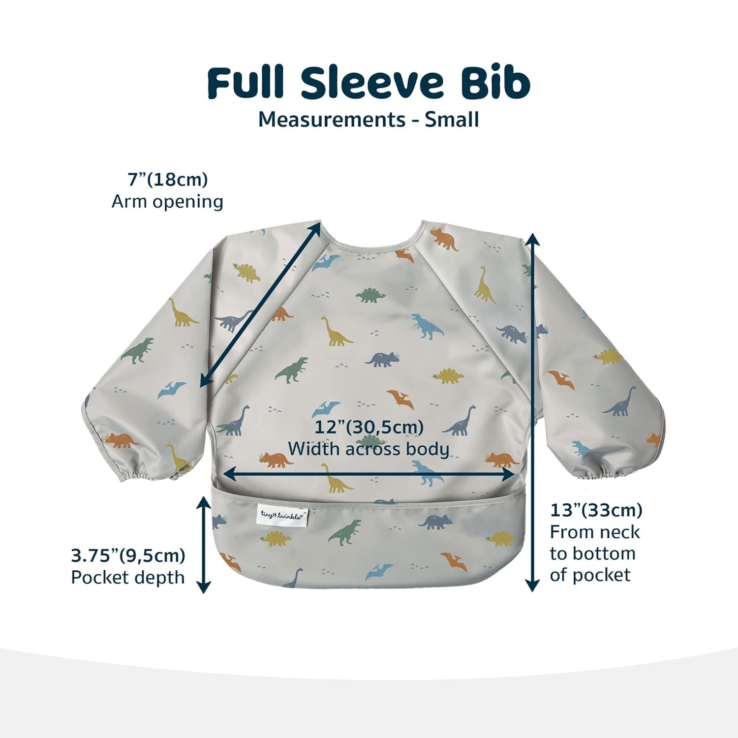 Tiny Twinkle Long Sleeve Bib for Babies & Toddlers | Waterproof Smock Bib for Eating | Machine Washable & Mess-Proof Feeding Essentials | Newborn Shower Gift (Dinosaur, 6–24M)