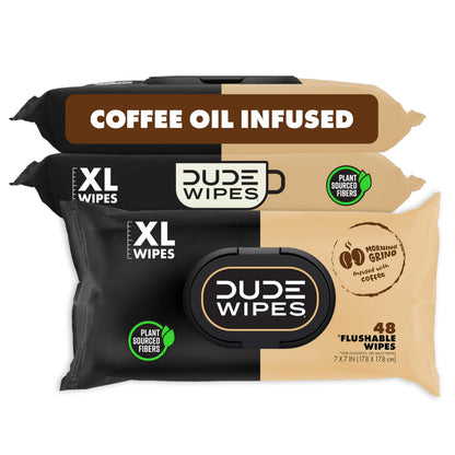 DUDE Wipes Unscented Flushable Wipes - Extra-Large Adult Wet Wipes for Sensitive Skin - 6 Pack (288 Count) - Infused with Vitamin E and Aloe - Septic and Sewer Safe
