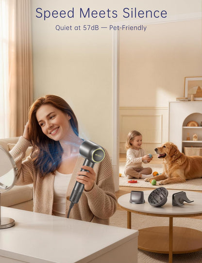 Ionic Hair Dryer 160000 RPM Professional Portable Lightweight High-Speed Blow Dryer with 500 Million Negative Ions, Fast-Drying Quiet Compact Hair Dryer with Diffuser Holder Wall Mounted for Travel