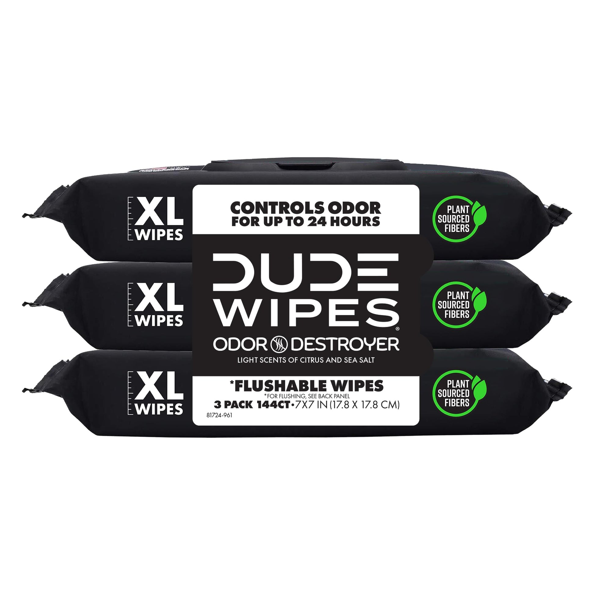 DUDE Wipes Unscented Flushable Wipes - Extra-Large Adult Wet Wipes for Sensitive Skin - 6 Pack (288 Count) - Infused with Vitamin E and Aloe - Septic and Sewer Safe