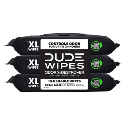 DUDE Wipes Unscented Flushable Wipes - Extra-Large Adult Wet Wipes for Sensitive Skin - 6 Pack (288 Count) - Infused with Vitamin E and Aloe - Septic and Sewer Safe