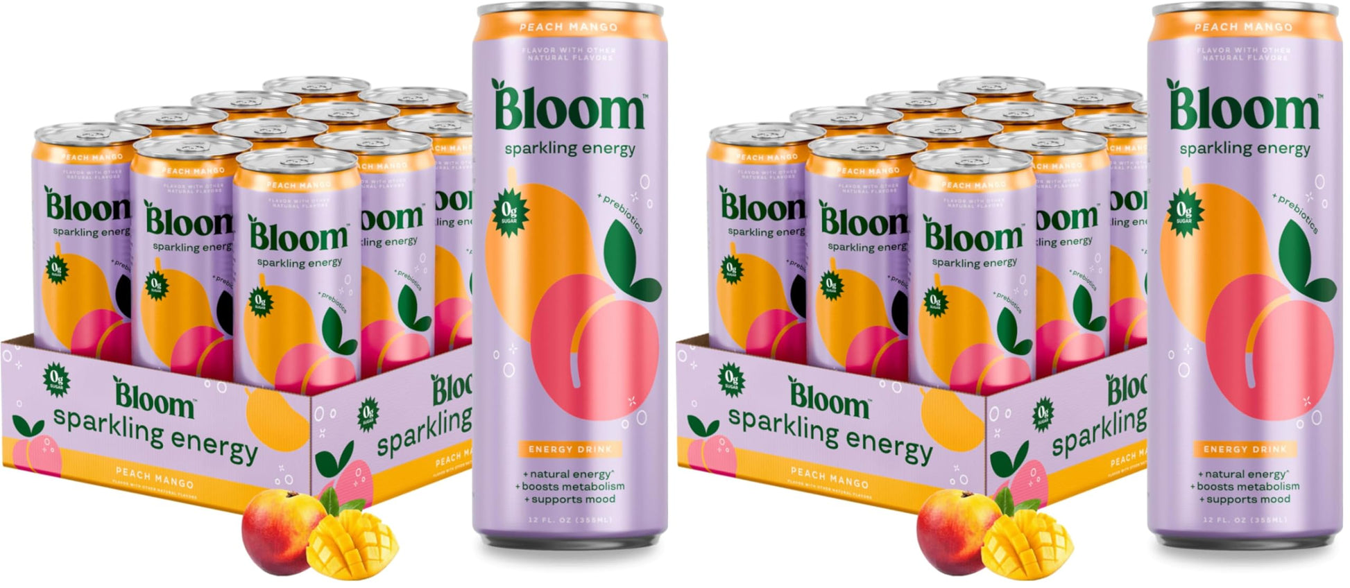 Bloom Nutrition Sparkling Energy Drink - Variety Pack - Natural Caffeine, Zero Sugar, 180mg Caffeine - Antioxidant-Rich with Green Coffee Bean, Green Tea Extract, Prebiotics - 12oz 12 Pack
