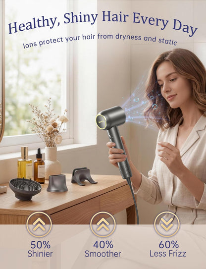Ionic Hair Dryer 160000 RPM Professional Portable Lightweight High-Speed Blow Dryer with 500 Million Negative Ions, Fast-Drying Quiet Compact Hair Dryer with Diffuser Holder Wall Mounted for Travel
