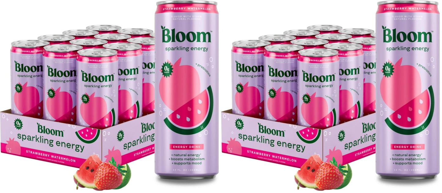 Bloom Nutrition Sparkling Energy Drink - Variety Pack - Natural Caffeine, Zero Sugar, 180mg Caffeine - Antioxidant-Rich with Green Coffee Bean, Green Tea Extract, Prebiotics - 12oz 12 Pack
