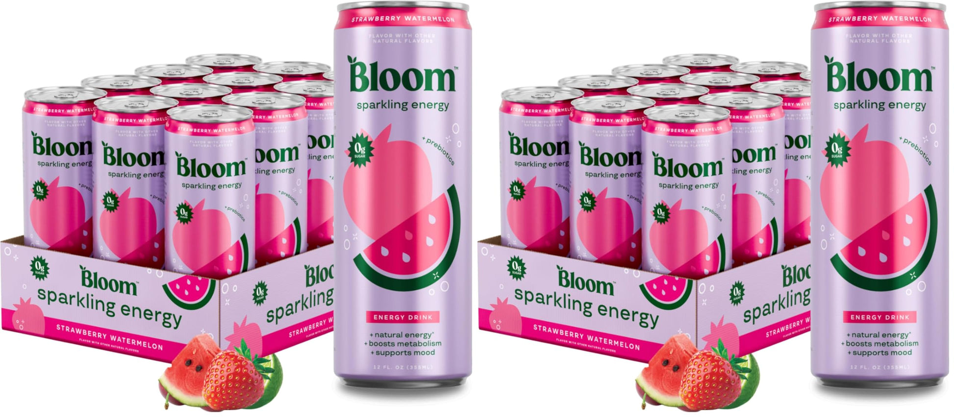 Bloom Nutrition Sparkling Energy Drink - Variety Pack - Natural Caffeine, Zero Sugar, 180mg Caffeine - Antioxidant-Rich with Green Coffee Bean, Green Tea Extract, Prebiotics - 12oz 12 Pack