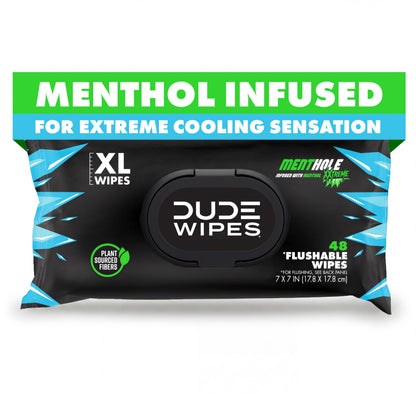 DUDE Wipes Unscented Flushable Wipes - Extra-Large Adult Wet Wipes for Sensitive Skin - 6 Pack (288 Count) - Infused with Vitamin E and Aloe - Septic and Sewer Safe