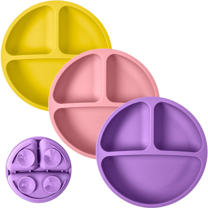 WeeSprout Suction Plates with Lids for Babies & Toddlers - 100% Silicone, Dinnerware Stays Put, Divided Design for Picky Eaters, Microwave & Dishwasher Friendly, 3 Pack