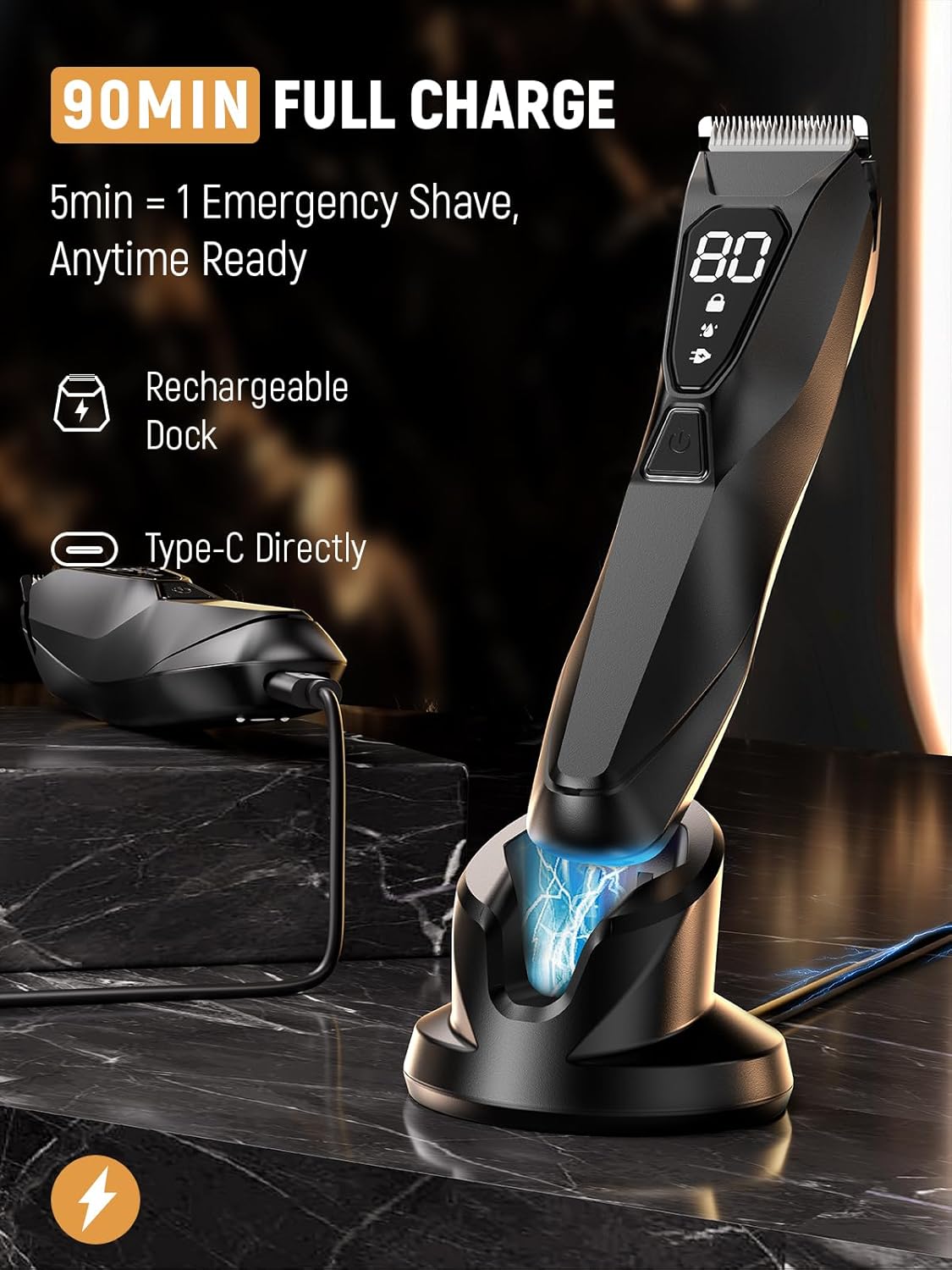Body Hair Trimmer for Men: Wireless Charging Pubic Hair Trimmer with 90Min - Wet or Dry Body Groomer, 4000K LED, Ceramic Blade for Face Legs Groin