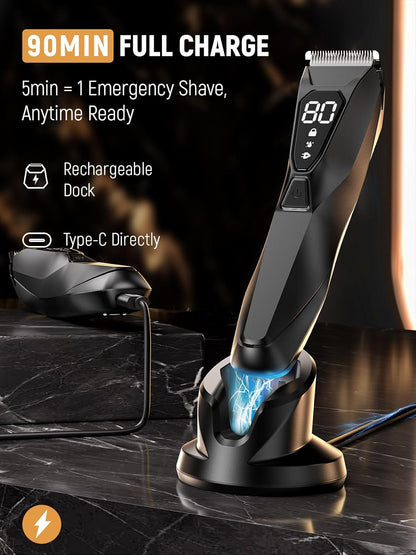 Body Hair Trimmer for Men: Wireless Charging Pubic Hair Trimmer with 90Min - Wet or Dry Body Groomer, 4000K LED, Ceramic Blade for Face Legs Groin