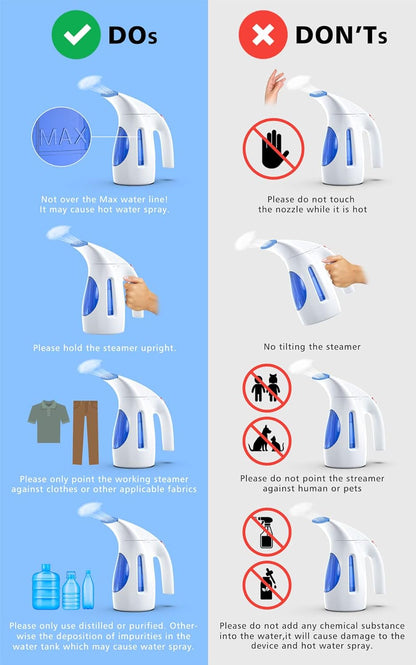 HiLIFE Steamer for Clothes, Portable Handheld Clothing Steamer, 240ml Big Capacity, 700W, Strong Power, Fabric Quick Wrinkle Remover with Brush for Home, Office(ONLY 120V) -Blue