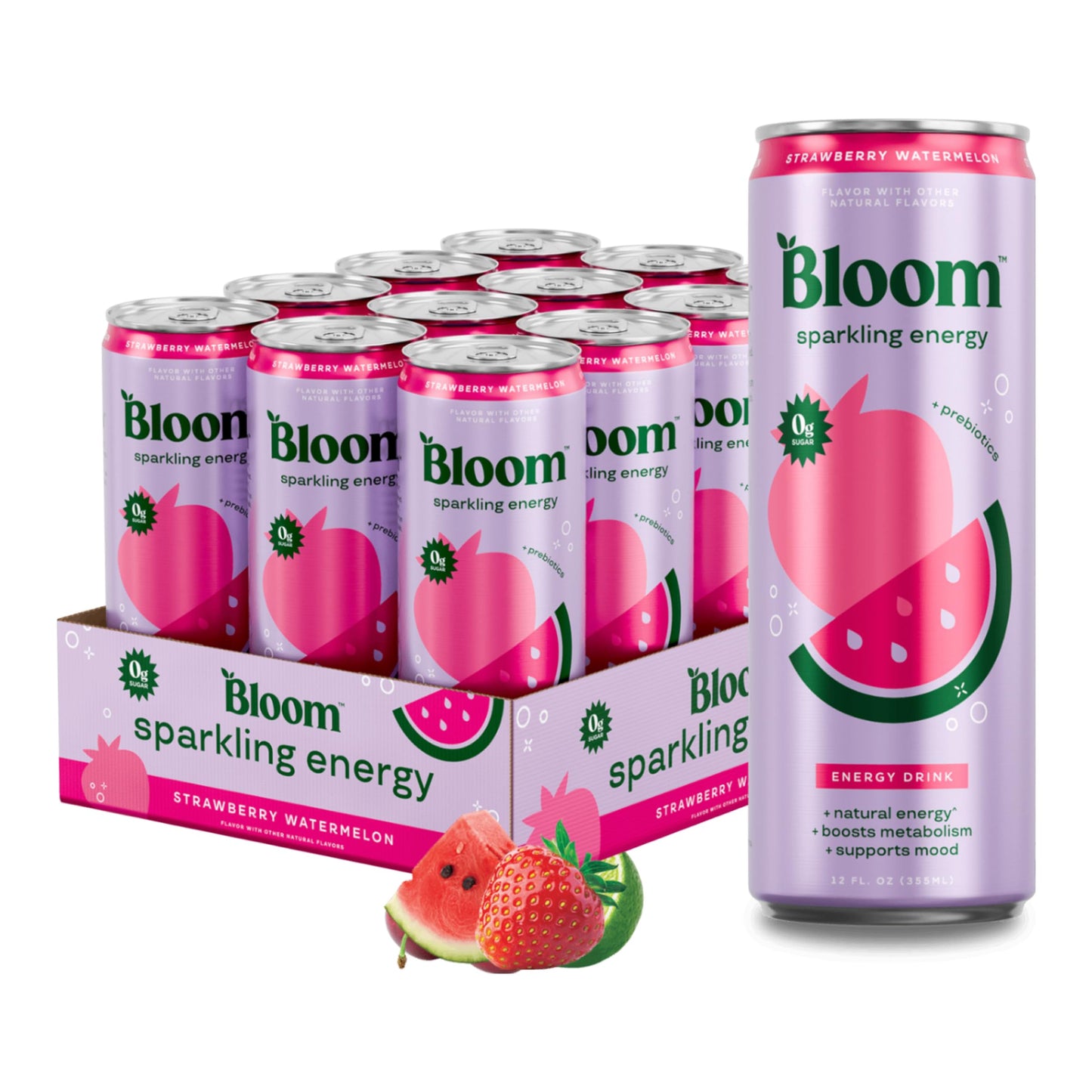 Bloom Nutrition Sparkling Energy Drink - Variety Pack - Natural Caffeine, Zero Sugar, 180mg Caffeine - Antioxidant-Rich with Green Coffee Bean, Green Tea Extract, Prebiotics - 12oz 12 Pack